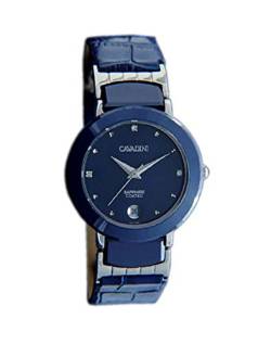 C CAVADINI Damen-Armbanduhr Analog Quarz mit Lederarmband CV-745 (blau/Silber) von C CAVADINI