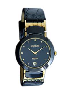 C CAVADINI Damen-Armbanduhr Analog Quarz mit Lederarmband CV-745 (schwarz/Gold) von C CAVADINI