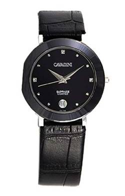 C CAVADINI Damen-Armbanduhr Analog Quarz mit Lederarmband CV-745 (schwarz/Silber) von C CAVADINI
