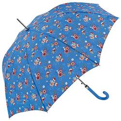 Stockschirm Fiber Damenschirm Regenschirm Automatik Blumen UV Schutz 50+ (Blau) von C-COLLECTION