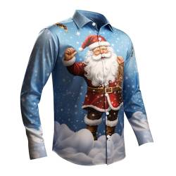 C'est TT Herren Weihnachts Freizeithemd 3D Druck Freizeithemd Herren Weihnachtshemd Button-Down-Kragen Langarmshirts Freizeithemd Weihnachten Hemd Hawaiihemd für Männer Herren von C'est TT