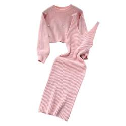 Damen Herbst Winter Strickkleid Zweiteiliger Anzug Langarm Pullover Oberteil und Kleid Bodycon 2 Stück Set Sweater Midikleid Pullikleid Gestrickt Kleid Set Strickpulli Midi Kleid Strickkleider von C'est TT