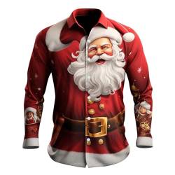 Herren Hemd, Herren 3D Druck Hemd Herren Weihnachten Weihnachtsmann Party Hemd Langarm Button Up Freizeithemd Christmas Shirt Slim Fit Kostümhemd Für Festival Party von C'est TT