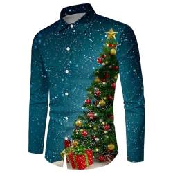 Herren Langarm Hemd Weihnachten Muster 3D Bedruckte Weihnachtshemd Langarm Button Up Freizeithemd Business Hemd mit Weihnachtsmotiv Weihnachts Shirt für Herren Langarmhemd von C'est TT