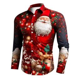 Herren Ugly Freizeithemd Lustig 3D Druck Weihnachts Freizeithemd Xmas Shirt Weihnachtsmann Hemd Langarm Business Hemd mit Weihnachtsmotiv Kostümhemd Für Festival Party von C'est TT
