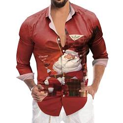 Herren Weihnachtshemd Langarm 3D Druck Freizeithemd Herren Weihnachtshemd Button-Down-Kragen Langarmshirts Christmas Shirt Slim Fit Hawaiihemd für Männer Herren von C'est TT