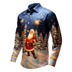 Herren Weihnachtshemde Weihnachten Muster 3D Bedruckte Weihnachtshemd Langarm Button Up Freizeithemd Slim Fit Shirt mit Weihnachtsmotiv Kostümhemd Für Festival Party von C'est TT