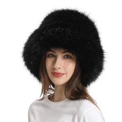 Pelzig Fischerhut Bucket Hat Winter Warme Pelzig Bucket Hat Wintermütze Flauschige Eimer Hut Bucket Hat Schirmmütze Fischerhüte Warme Fischerhüte für Damen Freizeithut Kunstpelz Fischerhut Bucket Hat von C'est TT