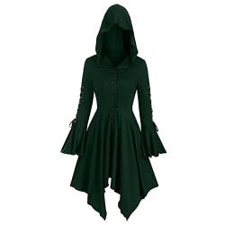 Renaissance Kostüm Damen Mittelalterliches Kapuzenkleid Gothic Kleid Cosplay für Halloween Karneval Unregelmäßiger Sweatshirt Kapuzenpullover Retro Gothic Jacke Kleid von C'est TT