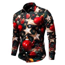 Weihnachten Funky Hemd Herren Weihnachten Muster 3D Bedruckte Weihnachtshemd Weihnachtsmann Hemd Langarm Hemd mit Button-Down-Kragen für Festival Party Freizeitkleidung von C'est TT