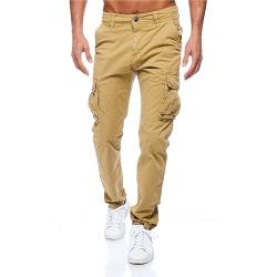 C-iN-C Herren Cargohose Slim Fit Einfarbige Hose Männer Causal Sporthose Elastische Freizeithose mit 6 Tasche CA-02 (DE/NL/SE/PL, Bundweite, 30, Regular, Regular, Beige) von C-iN-C