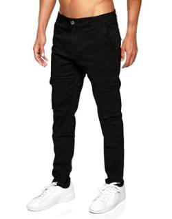 C-iN-C Herren Cargohose Slim Fit Einfarbige Hose Männer Causal Sporthose Elastische Freizeithose mit 6 Tasche CA-02 (DE/NL/SE/PL, Bundweite, 30, Slim, Regular, Schwarz) von C-iN-C