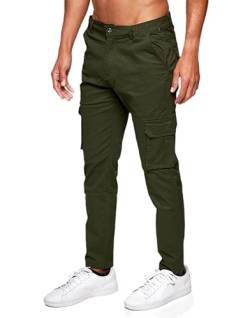 C-iN-C Herren Cargohose Slim Fit Einfarbige Hose Männer Causal Sporthose Elastische Freizeithose mit 6 Tasche CA-02 (DE/NL/SE/PL, Bundweite, 38, Slim, Regular, Grün) von C-iN-C