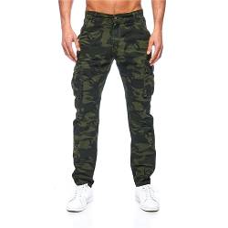 C-iN-C Herren Cargohose Slim Fit Einfarbige Hose Männer Causal Sporthose Elastische Freizeithose mit 6 Tasche CA-02 (DE/NL/SE/PL, Bundweite, 40, Regular, Regular, Camouflage (3017)) von C-iN-C