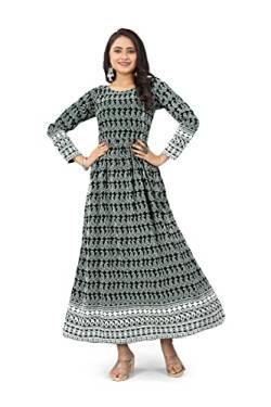 C & S Anarkali Kurtis für Damen, indisches Tunika, lange Kleider, für Partys, 100 % Viskose, Abendkleid, Schwarz - Soft Touch, XL-XXL von C & S