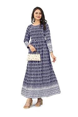 C & S Neue Frauen Indische Tunika Tops Lange Kleider Anarkali Kurtis für Frauen Party tragen 100% Rayon Abendkleid UK, Marineblau, weiche Haptik, XL-XXL von C & S