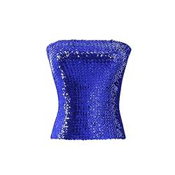 Damen Glitzernde Pailletten Tube Top Trägerlos Stretch Tank Top Crop Top Sexy BH Party Kostüm Clubwear, dunkelblau, Einheitsgröße von C.C-US