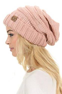 C.C Hat-100 Oversized Baggy Slouch Dicke Warme Kappe Hut Skully Zopfmuster Beanie, Indi-Pink, Einheitsgröße von C.C