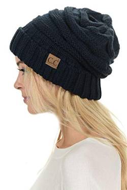 C.C Hat-100 Übergroße Baggy Slouch dicke warme Mütze Skully Zopfstrickmütze, navy, Einheitsgröße von C.C