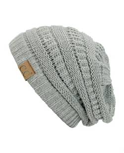 C.C Modische warme weiche dehnbarer lose Strick Beanie Mütze HAT20A, Naturgrau von C.C