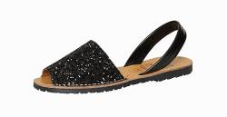 C.Ortuño Avarcas Damen Echt Leder Sommer Sandalen Glitzer Espandrillos Menorquinas Menorca Sandalette (Schwarz, EU Schuhgrößensystem, Erwachsene, Damen, Numerisch, M, 41) von C.Ortuño