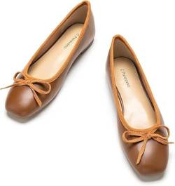 C.Paravano Damen Ballerinas | Comfort Square Toe Ballet Flache Schuhe (38,Braun) von C.Paravano