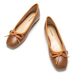 C.Paravano Damen Ballerinas | Comfort Square Toe Ballet Flache Schuhe (40,Braun) von C.Paravano