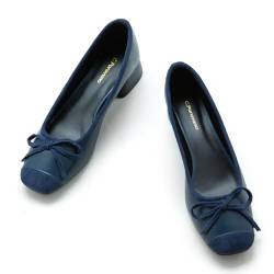 C.Paravano Damen Pumps I Blockabsatz Pumps I Pumps Damen I Leder Low Heel Pumps I Niedriger Absatz Schuhe(41,Marineblau) von C.Paravano