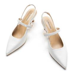 C.Paravano Damen Slingback-Pumps | Leder-Kitten-Heels | Bequeme Slingback-Pumps | Spitze Pumps für Damen | Hochzeitskleid-Pumps-Schuhe(37,Weiß) von C.Paravano