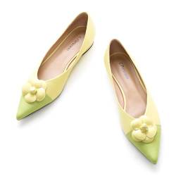 C.Paravano Flache Schuhe für Damen | Frauen Tweed Ballettschuhe | Spitze Flache Schuhe (36,Gelb) von C.Paravano