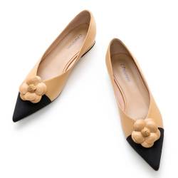 C.Paravano Flache Schuhe für Damen | Frauen Tweed Ballettschuhe | Spitze Flache Schuhe (38,Beige) von C.Paravano