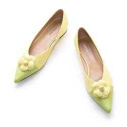C.Paravano Flache Schuhe für Damen | Frauen Tweed Ballettschuhe | Spitze Flache Schuhe (38,Gelb) von C.Paravano