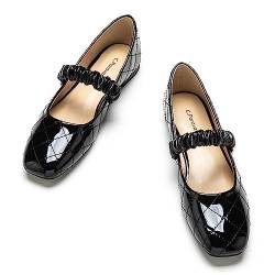 C.Paravano Mary Jane Schuhe Damen | Damens Quadratische Zehe Flachs(39,Schwarz) von C.Paravano