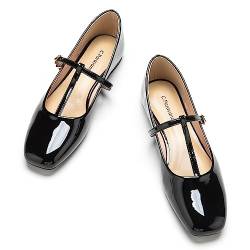 C.Paravano Mary Jane Schuhe Damen | Leder Quadratische Zehe Flachs(42,Schwarz) von C.Paravano