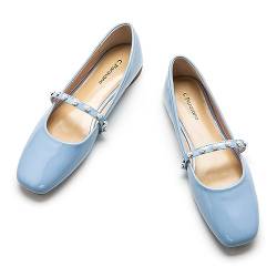 C.Paravano Mary Jane Schuhe Damen Quadratische Zehe Mary Jane Flachs(36,Blau) von C.Paravano