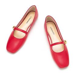 C.Paravano Mary Jane Schuhe Damen | Quadratische Zehe Mary Jane Flachs(37,Rot) von C.Paravano