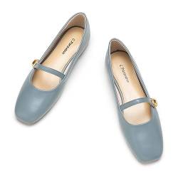 C.Paravano Mary Jane Schuhe Damen | Quadratische Zehe Mary Jane Flachs(38,Blau) von C.Paravano