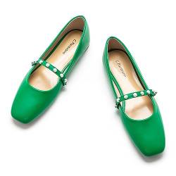 C.Paravano Mary Jane Schuhe Damen | Quadratische Zehe Mary Jane Flachs(38,Grün) von C.Paravano