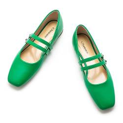 C.Paravano Mary Jane Schuhe Damen | Quadratische Zehe Mary Jane Flachs(38,Grün) von C.Paravano