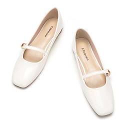 C.Paravano Mary Jane Schuhe Damen Quadratische Zehe Mary Jane Flachs(38,Weiß) von C.Paravano