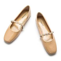 C.Paravano Mary Jane Schuhe Damen Quadratische Zehe Mary Jane Flachs(39,Beige) von C.Paravano