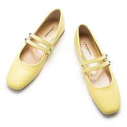 C.Paravano Mary Jane Schuhe Damen Quadratische Zehe Mary Jane Flachs(40,Gelb) von C.Paravano