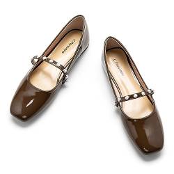 C.Paravano Mary Jane Schuhe Damen Quadratische Zehe Mary Jane Flachs(40,Grau) von C.Paravano