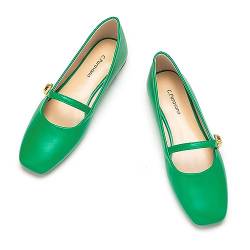 C.Paravano Mary Jane Schuhe Damen Quadratische Zehe Mary Jane Flachs(40,Grün) von C.Paravano
