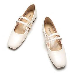 C.Paravano Mary Jane Schuhe Damen | Quadratische Zehe Mary Jane Flachs(40,Weiß) von C.Paravano
