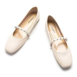 C.Paravano Mary Jane Schuhe Damen | Quadratische Zehe Mary Jane Flachs(41,Weiß) von C.Paravano