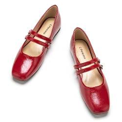 C.Paravano Mary Jane Schuhe Damen | Quadratische Zehe Mary Jane Flachs(42,Rot) von C.Paravano