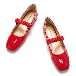 C.Paravano Mary Jane Schuhe for Damen | Leder Quadratische Zehe Flachs(36,Rot) von C.Paravano
