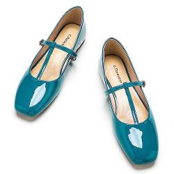 C.Paravano Mary Jane Schuhe for Damen | Leder Quadratische Zehe Flachs(37,Blau) von C.Paravano