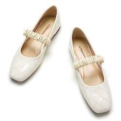 C.Paravano Mary Jane Schuhe for Damen | Leder Quadratische Zehe Flachs(42,Weiß) von C.Paravano
